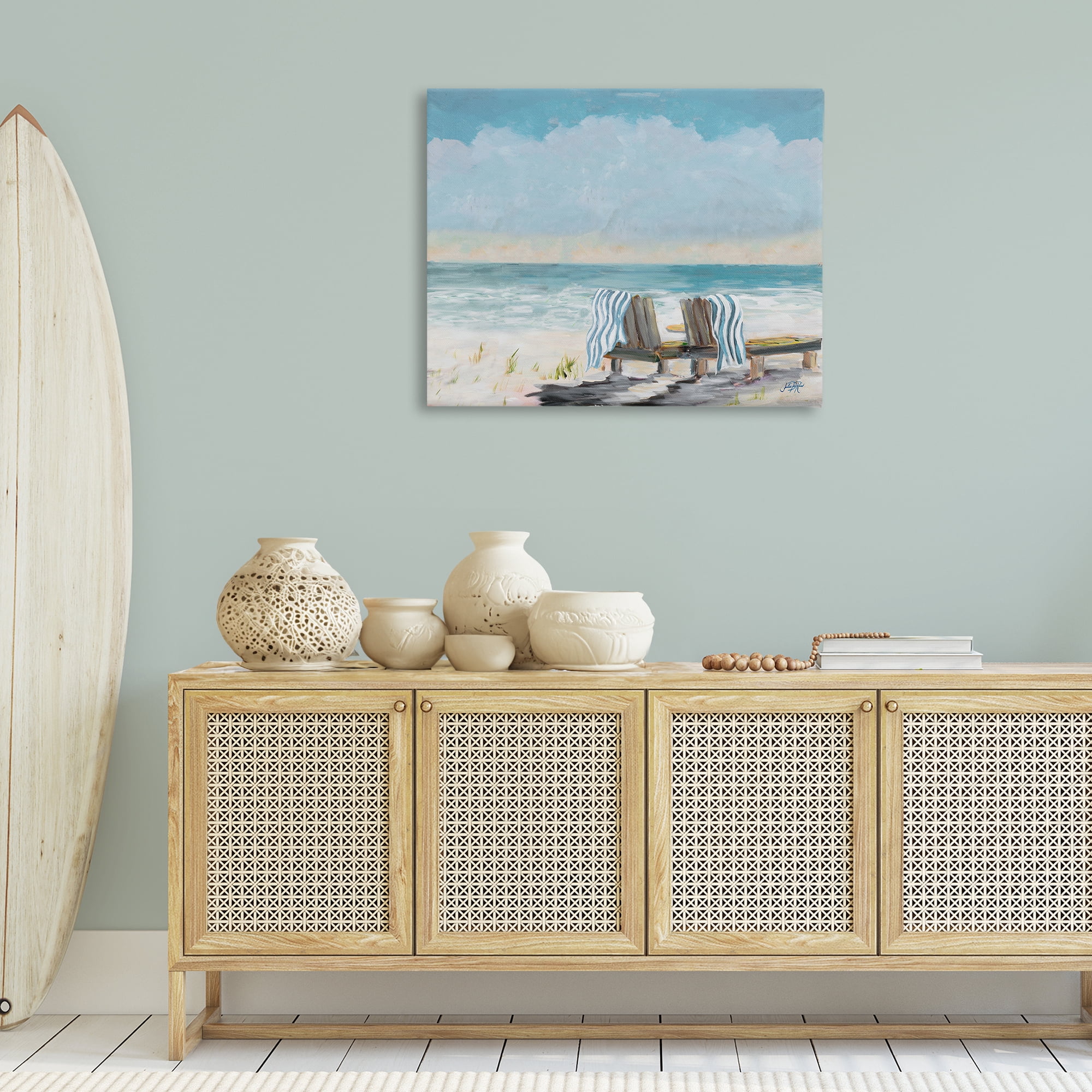Stupell Industries Peaceful Beach Chairs Landscape Painting Gallery Wrapped Canvas Art Print Wall Art, 40 x 30