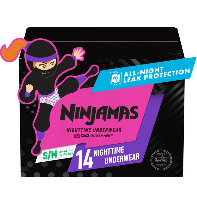 Ninjamas Nighttime Underwear, S/M (38-65 lbs), Jumbo Pack - 14 underwear