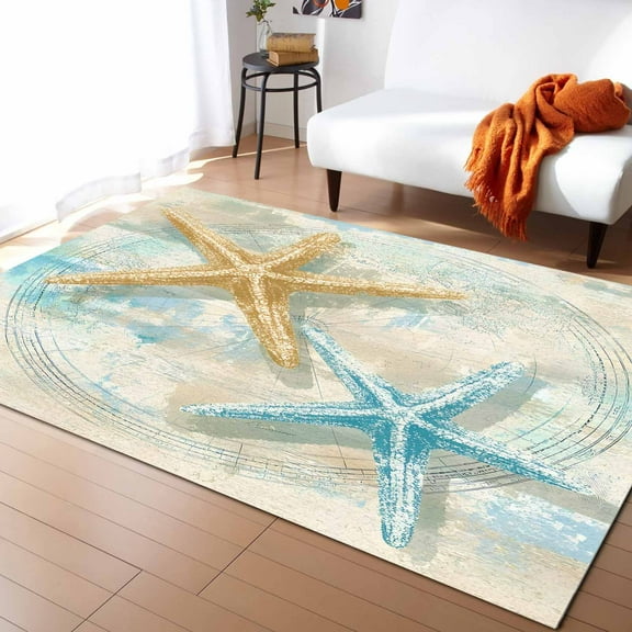 Area Rugs Indoor Non-Slip Rectangle Rug 5x7 Ft Retro Starfish Rug Rubber Backing Floor Mats Non Shedding Home Decor Carpet for Living Room Entryway