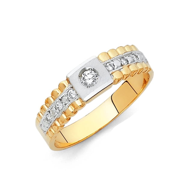 Jewelry 14k Yellow Gold Cubic Zirconia Wedding Band For Men Ring