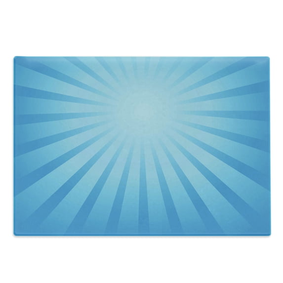 Blue Cutting Board, Abstract Blue Tone Sun Ray Style Retro Radiate Modern Art Future Illustration, Decorative Tempered Glass Cutting and Serving Board, in 3 Sizes, by Ambesonne