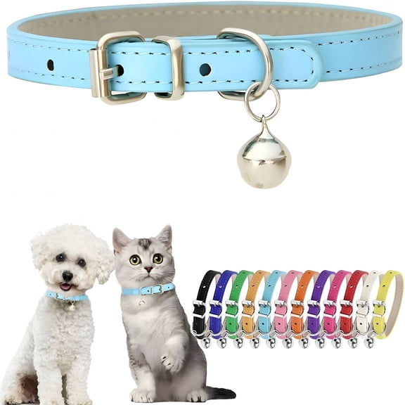 GASTROPOD XXS Dog Collar with Bell PU Leather Puppy Collar with Bell Adjustable Buckle Kitten Cat Collars for XXSmall XS Tiny Little Extra Small Breed Female Pets Like Chihuahua, XX-Small