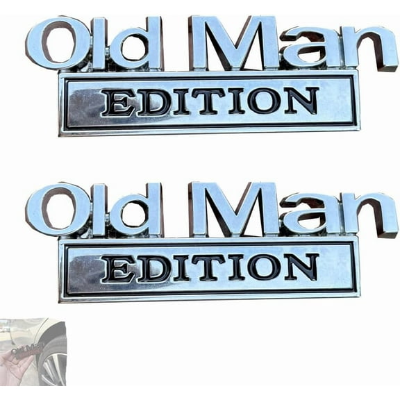2PCS Old Man Edition Car Emblem, Funny Edition Nameplate Decal, Tailgate Decal for Side Rear Tailgate Bumper, Old Man Metal Emblem Badge Sticker Decals for Cars Truck SUV Side (2pcsAB)