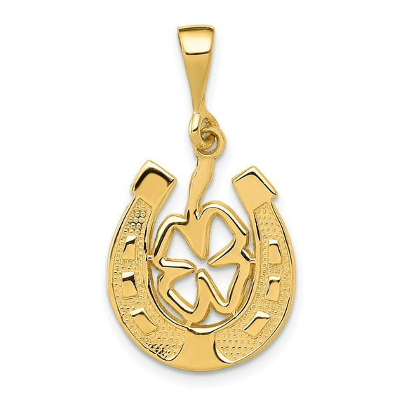 14K Yellow Gold Charm Pendant Men'S 25 mm 15 Good Luck Clover