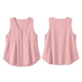 thumbnail image 4 of Stamzod Womens Tank Tops Summer V Neck Cotton Linen Button Down Shirts Casual Embroidered Sleeveless Shacket Pink C L, 4 of 6