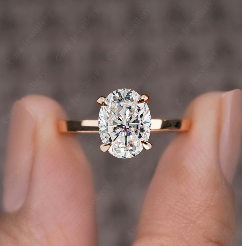Cora Jewellery 3CT Bridge Diamond Oval Moissanite Hidden Halo Engagement Ring For Women, 14K Rose Gold