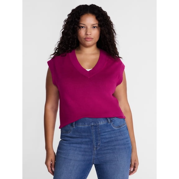 Terra & Sky Women's Plus Ribbed Sleeveless V Neck Sweater Top, Sizes 0X-5X