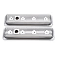 thumbnail image 1 of Edelbrock Valve Cover 4446 Signature; 2.8 Inch Overall Height; Low Profile; With Oil Fill Hole; With Breather Hole; Ribbed Top; Chrome Plate Steel; Set of 2, 1 of 4