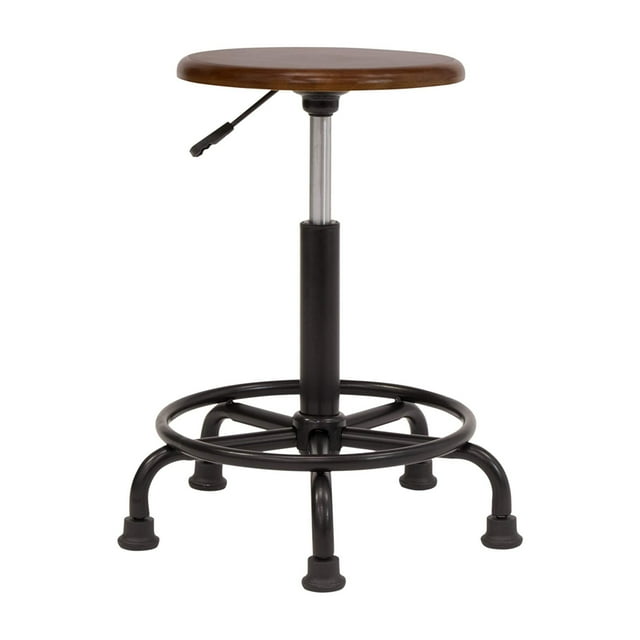 Studio Designs Retro Style Wood Top Pneumatic Adjustable Stool, Rustic Oak Brown