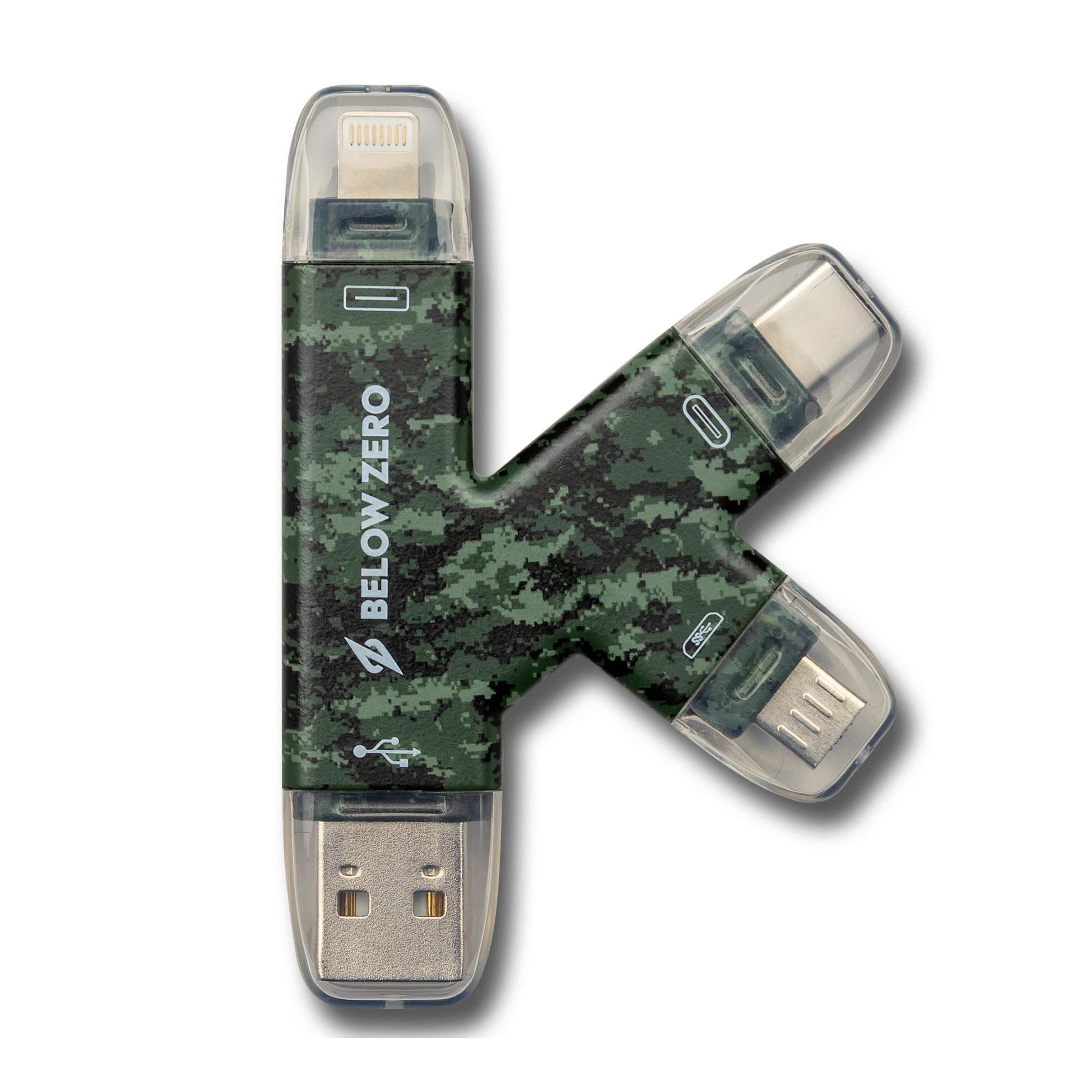 BELOW ZERO 4-in-1 Card Reader with Micro USB, USB-A, Lightning & USB-C Ports