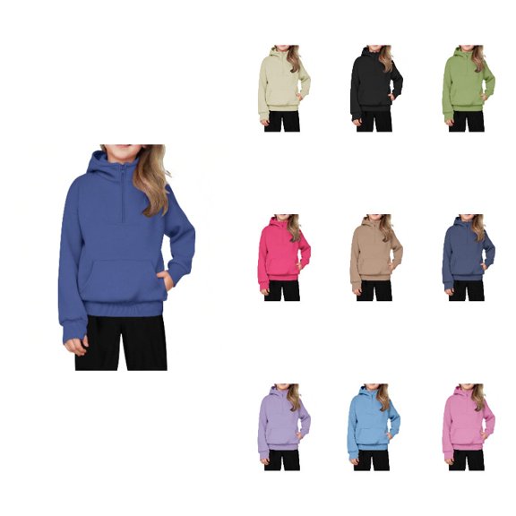 XEGLSBU Girls Hoodies Half Zip High Neck with Hood and Pocket Solid Color Long Sleeve Casual Hooded Sweatshirts for Fall Winter Blue Size 11-12 Years
