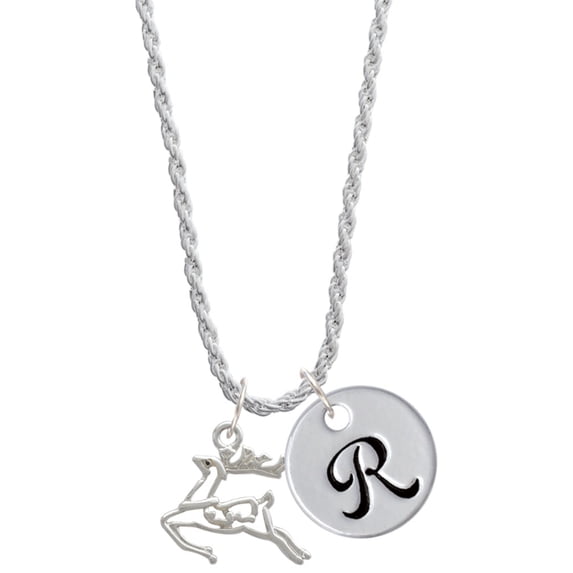 Delight Jewelry Silvertone 2-D Reindeer Silvertone Script Initial Disc - R - Charm Necklace, 20"+3"