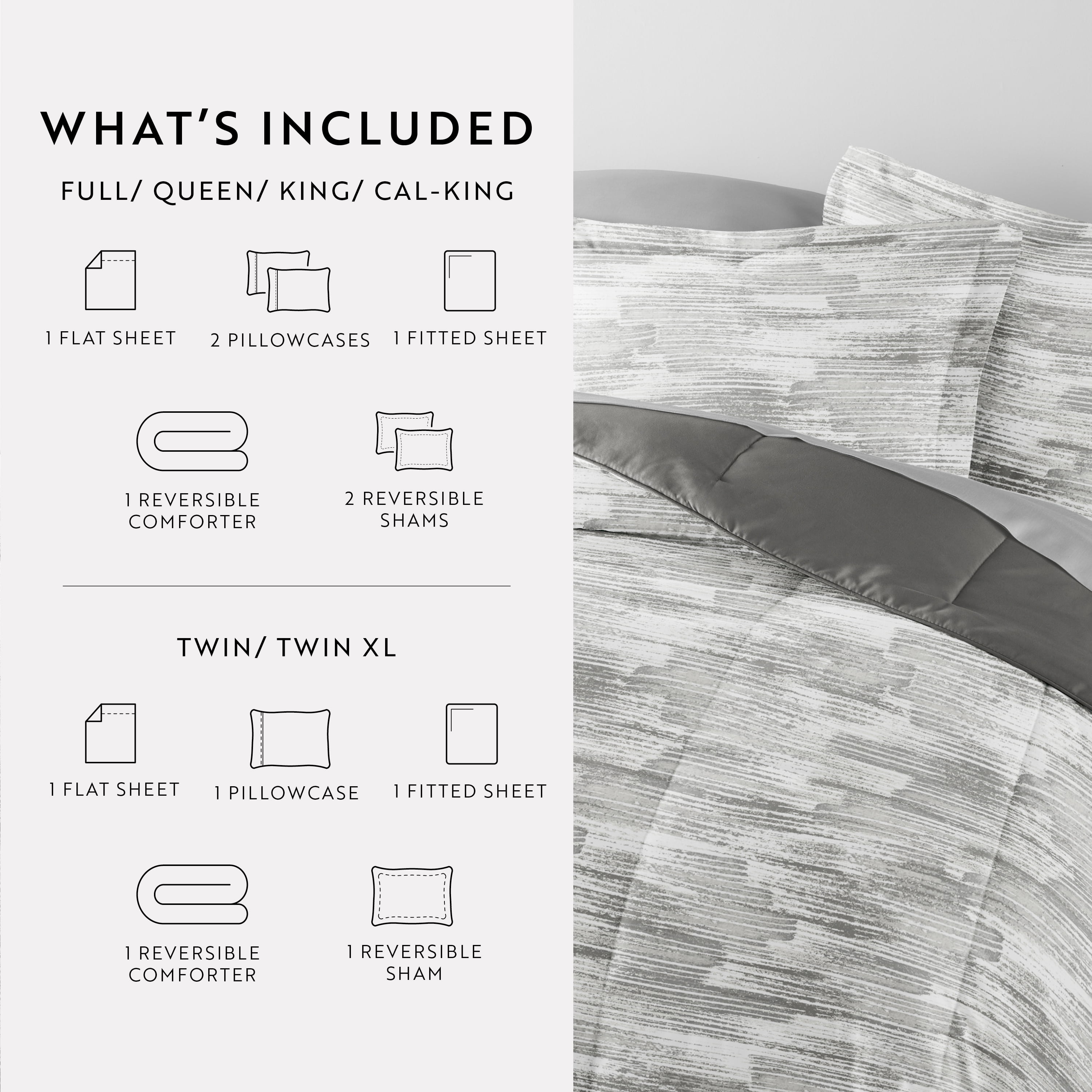Noble Linens 7 Piece Bedding Bundle, Microfiber Patterned Comforter and Sheet Set, King