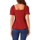 thumbnail image 3 of Top de peplum con volantes para mujer INSPIRE CHIC, escote corazón, mangas abullonadas, blusa elegante, talla XS, roja, 3 of 5