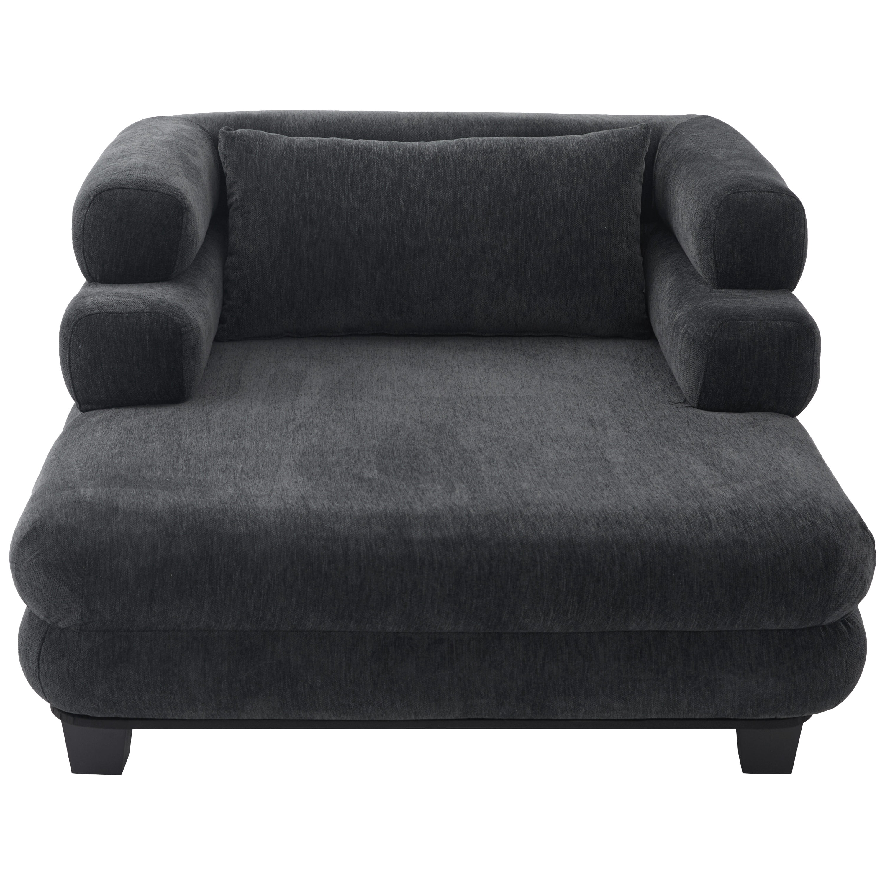 Euroco Oversized Chaise Lounge 52.4" Modern Comfy Lounger Chenille Upholstered Sofa Bed with Deep Seat and Layered Armrests for Living Room or Bedroom, Black