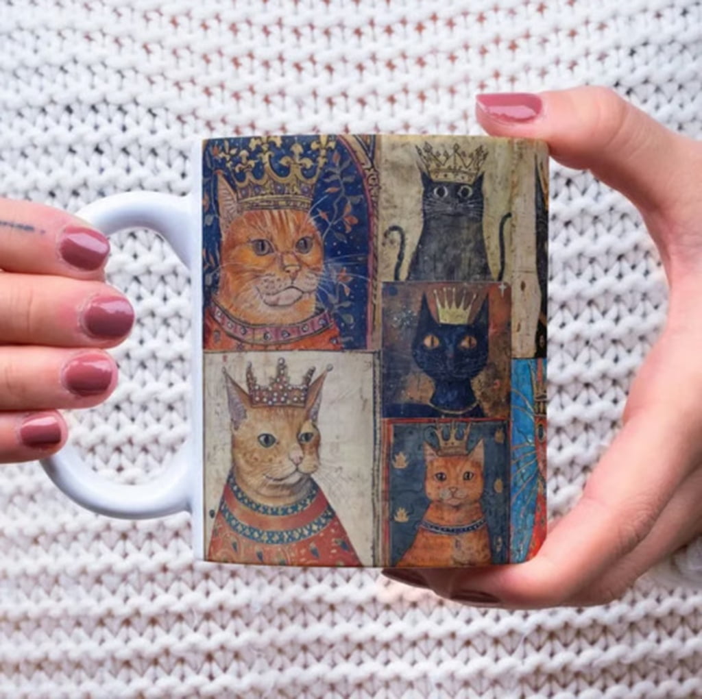 Medieval Cats Pattern Coffee Mug Espresso Cup Drinking Cup Afternoon Teas Mug for and Home Party Enduring