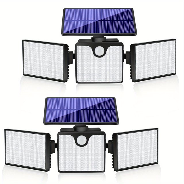 1pc/2pcs LED Solar Motion Sensor Wall Lights, Outdoor Solar Garden Lights With 3 Adjustable Heads, Security LED Flood Light, Solar Lights For Outside 230LED 2200LM