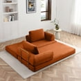 thumbnail image 3 of 79.5" Convertible Sofa Bed, Folding Floor Couch, Corduroy Couch Bed, Boneless Sofa for Living Room Bedroom, Orange, 3 of 6