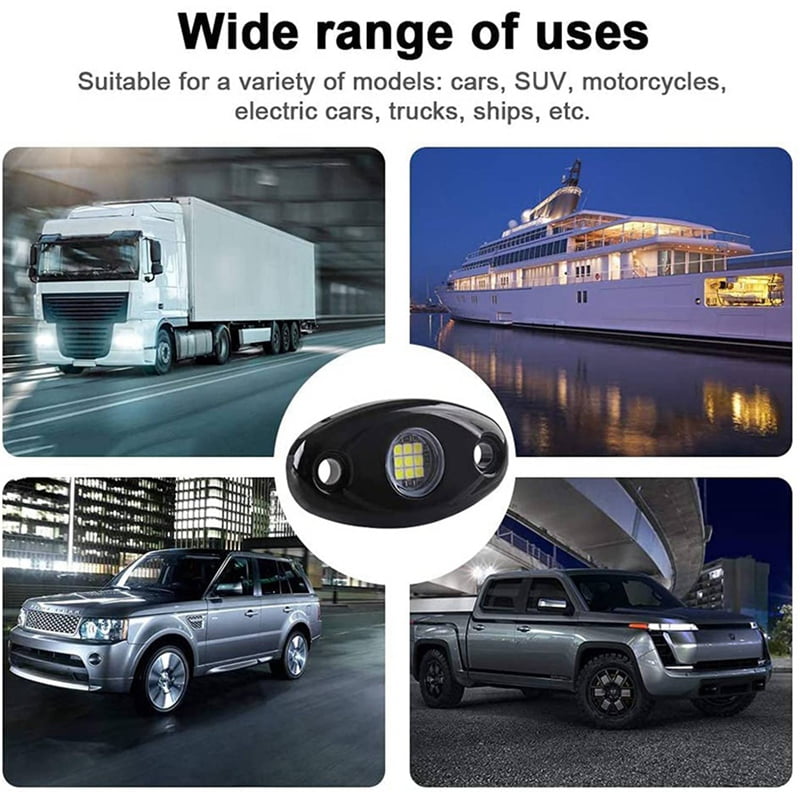 8Pcs 9LED Super Bright Rock Light Kit LED Waterproof LED Neon Underglow Light for Off Road Truck Boat White