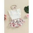 thumbnail image 3 of Bagilaanoe 3pcs Newborn Baby Girl Shorts Set Fly Sleeve Romper Tops + Flower Shorts + Hairband 3M 6M 12M 18M Infant Casual Summer Clothes, 3 of 7