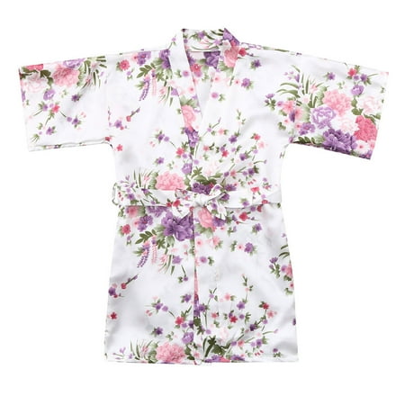 

TAIAOJING Kids Girl s Satin Silky Kimono Robe for Spa Toddler Baby Floral Silk Satin Kimono Robes Bathrobe Sleepwear Coat 4-5 Years