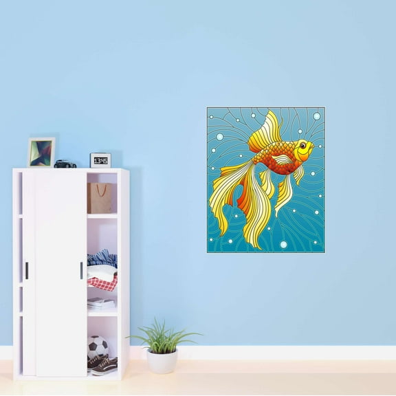 Stained Glass Decals Stickers Fancy Betta Gold Fish Happy Beautiful Crown Prince Unicorns Royalty Sweet Dreams Love Story Adore Decorating Holiday Gift Ideas Wall Decal Sticker - Size: 24 In X 30 In