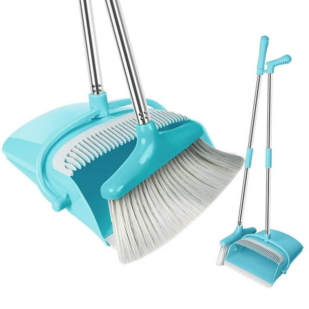 FGY Broom and Dustpan Set Standing Upright Dust Pan w/ Extendable 32"to 36" Long Handled Lobby