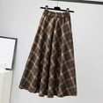 thumbnail image 4 of comerut Fall Winter Women Skirt High Elastic Waist Plaid Print Color Matching A-line Big Swing Thick Warm Soft Shirring Mid-calf Length Midi Skirt, 4 of 7