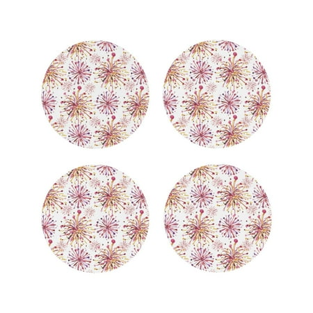 

Fuzoiu Fireworks Print Leather Coasters Set Drink Coasters Set of 4 for Tabletop Protection Durable PVC Coasters Home Décor and Housewarming Gift-Round Shape