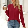 thumbnail image 5 of SNKSDGM Women's Plus Casual Easter Shirt Tops for Women Work Out Women's Solid Color V Neck Long Sleeve Blouse with Ruffled Shoulder Casual Stylish Fall Winter Top Women's Tops Dressy Casual Summer, 5 of 7
