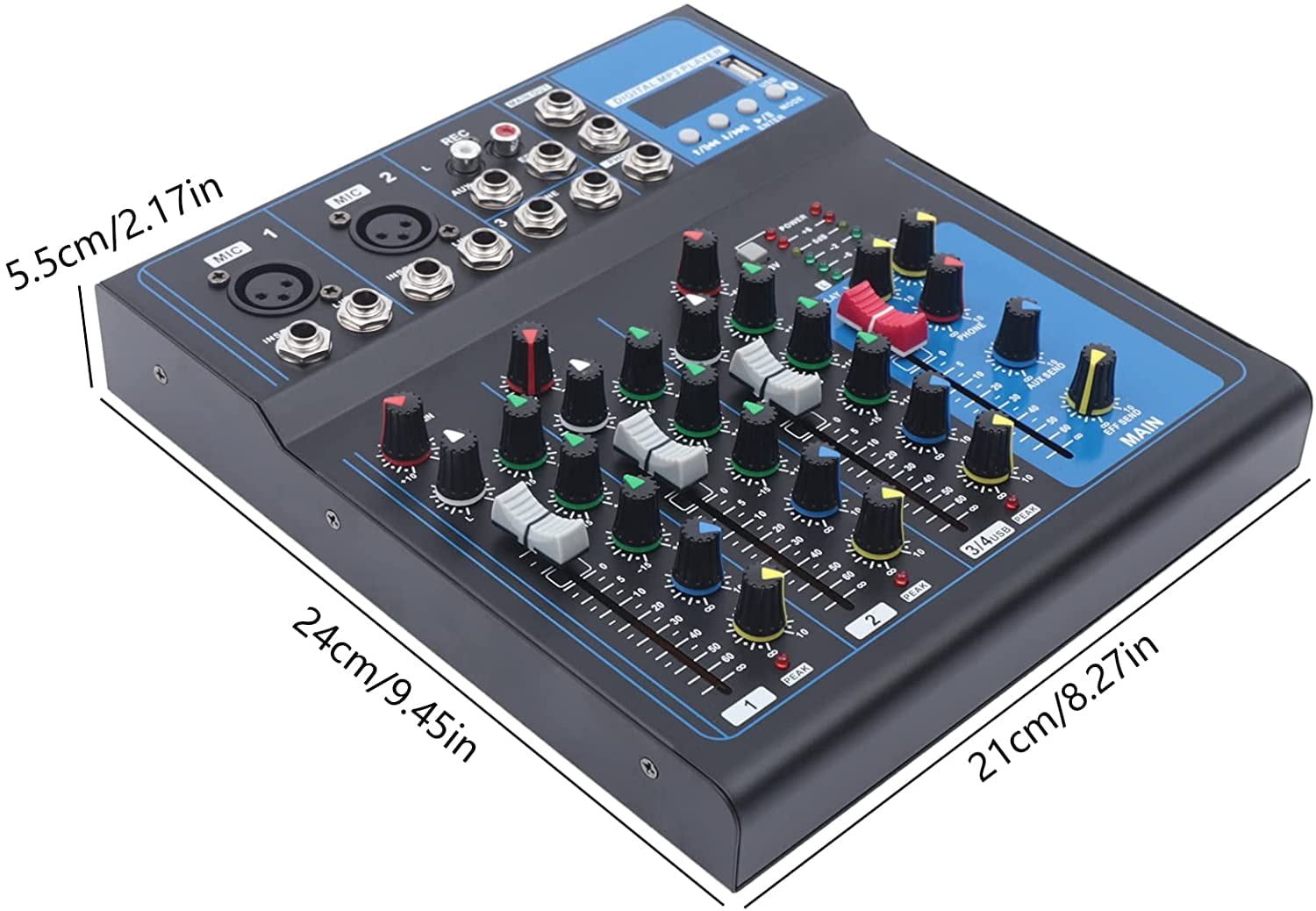 Professional 4-Channel Mixing Console Audio Mixer Sound Board Bluetooth USB Live Studio Mixer with USB Drive for PC Recording,48V Phantom Power Stereo DJ Studio Streaming