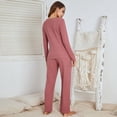 thumbnail image 2 of Maynos Women's V-neck Solid Color Sleepwear Long Sleeves Top with Pants Pajama Set, S-2XL Red, 2 of 6