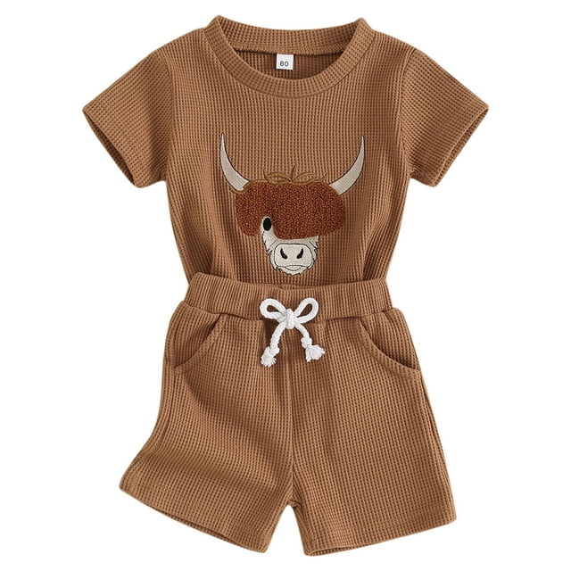 Odeerbi 6M-4Y Conjunto de Verano Para Niños Camiseta de Manga Corta Bordada Pantalón Corto Conjunto de Dos Piezas