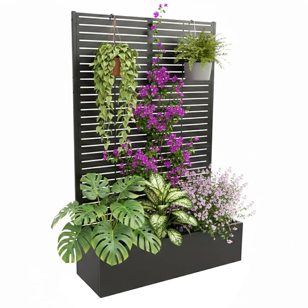 Yeshouse macetero metálico elevado con enrejado y pantalla de privacidad, 181 x 119 x 41 cm, fabricado en metal galvanizado con orificios de drenaje, ideal para plantas trepadoras, flores y hortalizas