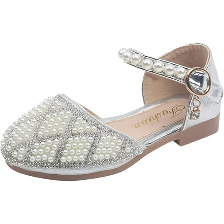 

Baby Girls Sandals Closed-Toe Pearl Sandals Lightweight Breathable Shoes Ankle Strap for Toddler/Little Kid/Big Kid