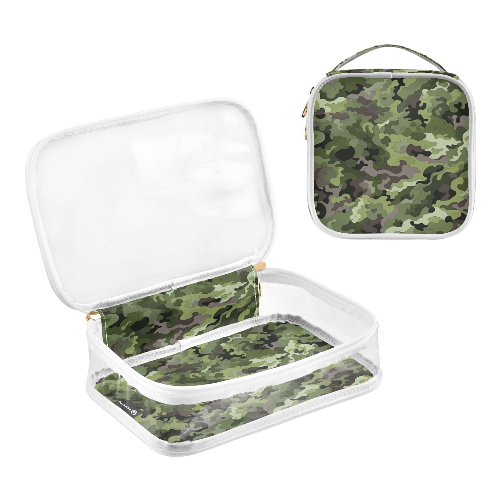 Clear Makeup Bags with Handle Large Opening 2 Pack Set Toiletry Bag Quart Size Bag, for Women Man Traveling Travel Essentials, Toiletries and Other. Camouflage