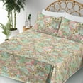 thumbnail image 3 of Ambesonne Floral Design Fitted & Flat Sheet with Shams 4 Pcs Set, Colorful Jumble Bloom, Queen, Sea Green and Pale Pink, 3 of 5