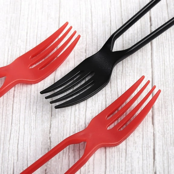 10PCS New Disposable Home Chopsticks Fork, Portable Black and Red Disposable Plastic Chopsticks Fork 2-in-1 Multifunctional Tableware Suitable for Camping Outdoor Party