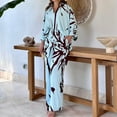 thumbnail image 4 of Plus Size Two Piece Sets for Women Long Sleeve Button Down Shirt and Wide Leg Pants Floral Print Loose Casual Suits (Light Blue 2XL), 4 of 5
