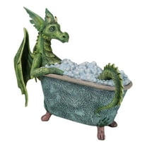 Amy Brown Whimsical Green Diva Dragon Immersing In Bubbly Bath Tub Figurine