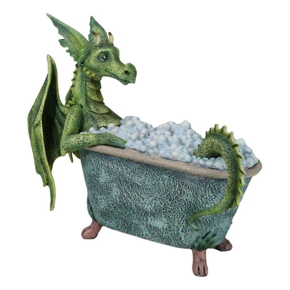 Amy Brown Whimsical Green Diva Dragon Immersing In Bubbly Bath Tub Figurine