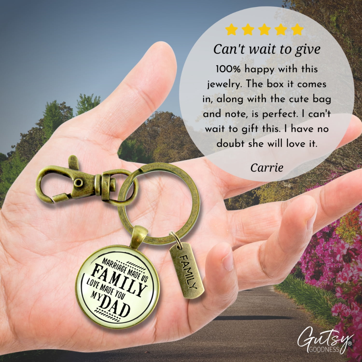 Bonus Dad Gutsy Goodness Bronze Keychain Marriage Made Us Family Love Mens Key Ring Wedding Jewelry Gift