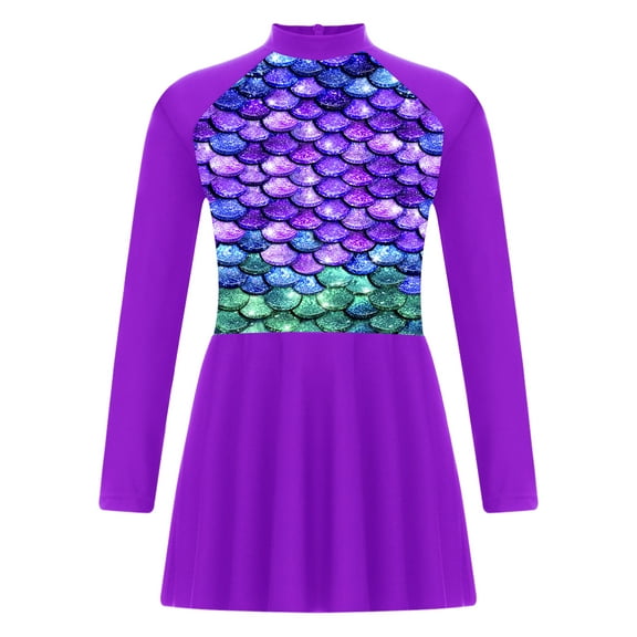 Jhaoyu Girls Swimming Dress Rash Guard UPF 50 One Piece Swimsuit Beach Pool Swimwear Bathing Suit Purple 8