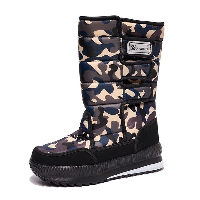 Botas de nieve de invierno a prueba de salpicaduras de tubo alto de talla grande para hombre y mujer, zapatos de algodón con puntos cálidos de terciopelo para parejas