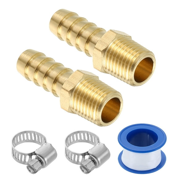2Pcs Brass Hose Barb Fittings, 3/8" Barb x 1/4" NPT Male Hose Connector