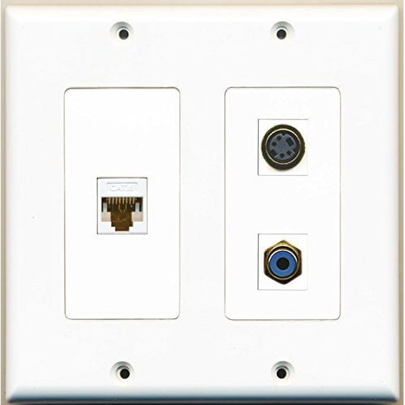 RiteAV - 1 Port RCA Blue 1 Port S-Video 1 Port Cat6 Ethernet White - 2 Gang Wall Plate
