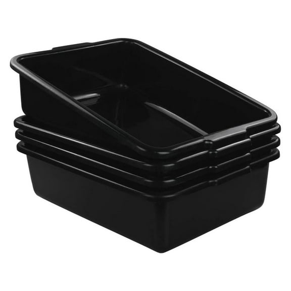 4-Pack Large Plastic Bus Tubs, 22 L Rectangle Utility Bus Box