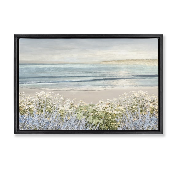 Stupell Industries Coastal Sand And Blooms Beach Black Floating Frame Canvas Art, 25 x 17, by Amber Sterling