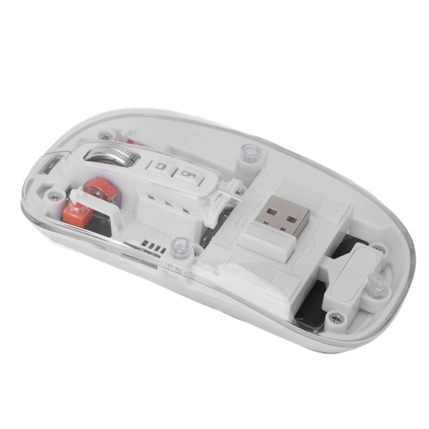 Ratón Inalámbrico, Trimodo Bt1 Bt2 2,4 GHz USB C, Ratón recargable para ordenador, Ratón Silencioso Totalmentmo Transparente Con Receptor USB y Luz de Respiración
