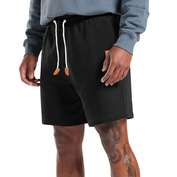 Mens Shorts Cotton Elastic Drawstring Color Sports Pocket Shorts Casual Shorts Men Black M